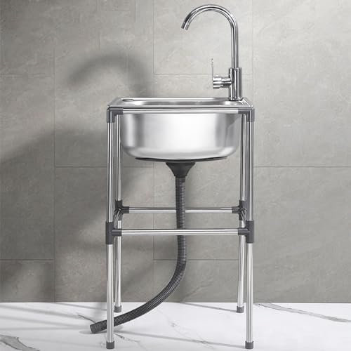 Edelstahl Küche Spülbecken, Multifunktionswaschtisch Gewerbliche Spüle, Outdoorküche Rechteckig Waschbecken Mit Wasserhähne für Küche Badezimmer Waschküche Garage (37 * 31 * 60cm)