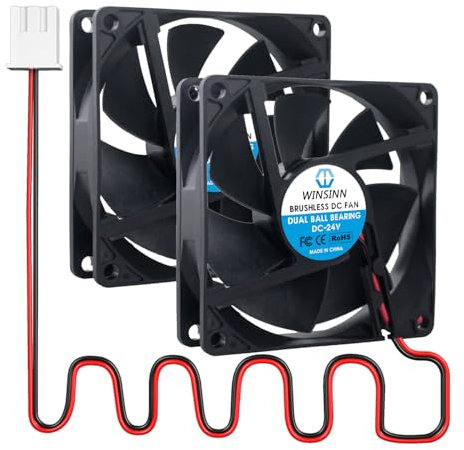 WINSINN DC 80mm Fan 24V 8020 Dual Ball Bearing Brushless Cooling 80x20mm 2PIN (Pack of 2Pcs)