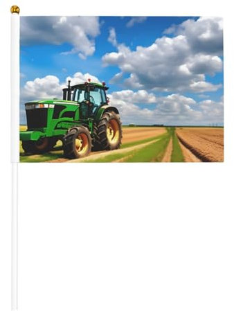 Traktor unter blauem Himmel und weißen Wolken drucken Mini-Stick-Flaggen (Mehrfachpack), kleine Mini-Handflaggen, Feiertagsparty-Dekorationen