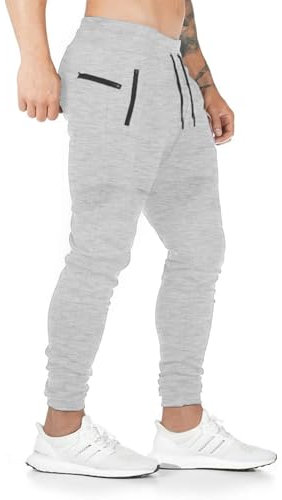 Yageshark Pantalon de jogging en coton pour homme - Pantalon de sport - Coupe ajustée - Pantalon de loisirs - Pantalon de jogging pour homme - Streetwear, gris clair, L mince