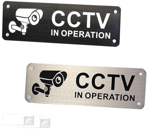 CCTV In Operation Sign Outdoor Small Size 15×5cm CCTV Sign For Camera or Security Camera Waterproof,Anti-Scratch-Stickers and Pre-Drilled Holes CCTV Recording Sign/Home Security Sign 2 Pack