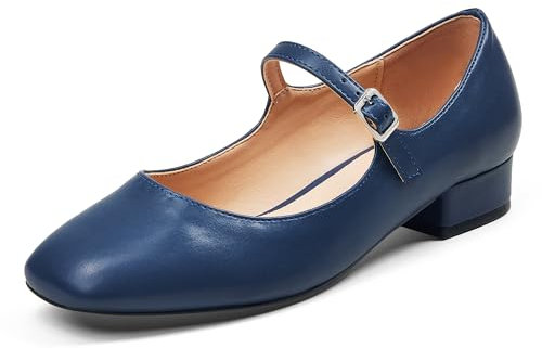 GENSHUO Mary Jane Damenschuhe, Flache Pumps mit Quadratischer Zehenpartie, Bequem und Schlicht, mit Gepolsterter Innensohle, Marineblau, 39 EU
