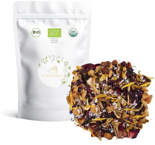 Infusión de Mango y Coco a Granel - My Tea Moments - Cultivo Sostenible - Ingredientes Naturales: Aciano, Caléndula, Coco, Escaramujo, Hibisco, Mango, Manzana, Naranja, Papaya. (Grande, 200, gramo)