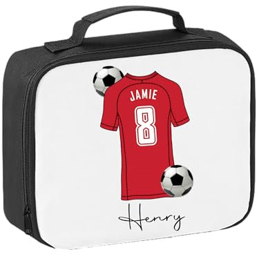 Pickhut Personalised Football Team Shirt & Jersey Kit Lunch Bag Back to School Gift for Kids, Customised with Name/Number/Text Boys Lunch Box (D15)