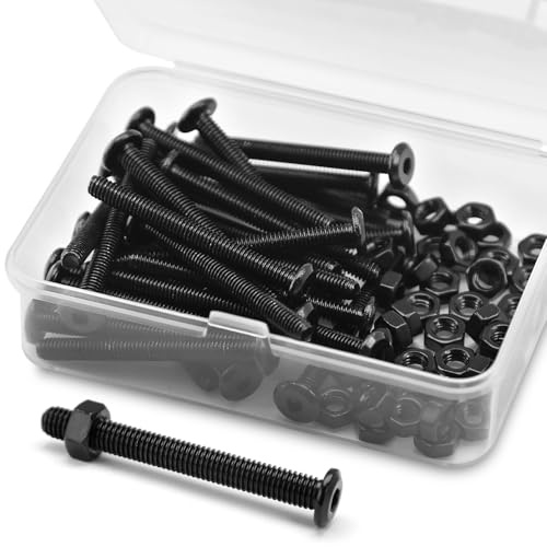 (30 Sätze) M4 x 40mm Flachkopf-Innensechskantschrauben und Muttern Set, 304 Edelstahl Schwarzes Oxid, Sechskantschrauben für Möbel, Möbelschrauben