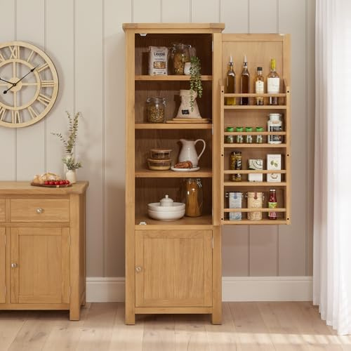 The Furniture Market Marbury Oak | Single Kitchen Larder Cupboard | Freestanding Pantry Storage Unit | Solid Wood | Country Style | Fully Assembled | H 1900 x W 650 x D 550mm