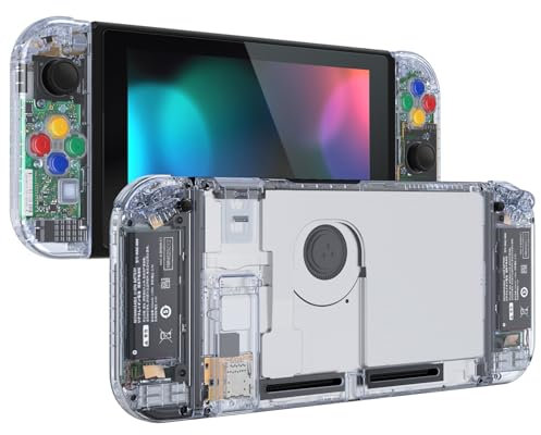 eXtremeRate DIY Replacement Shell Buttons for Nintendo Switch, Crystal Glacier Blue Custom Back Plate for Switch Console, Housing Case with Colorful Buttons for Joycon Handheld - No Controller