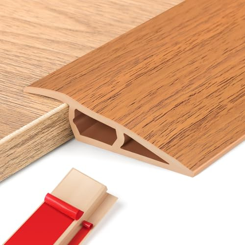 Barre de Seuil Adhesive PVC, Seuil de Porte, Profilés de Réglage en Hauteur en Vinyle,Rattrapage Niveau pour Hauteur du Seuil, Rampe de Seuil Bandes (Grain de Bois Jaune, 5~10mm(H),1M(L))