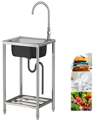Lavamanos de Acero Inoxidable, 33x38x82 cm / 13x15x32 Pulgadas Fregadero de Uso Exterior, Lavabo Sobre Encimera para aseo de Invitados y uso Común en Lavadero y Garaje Blanco