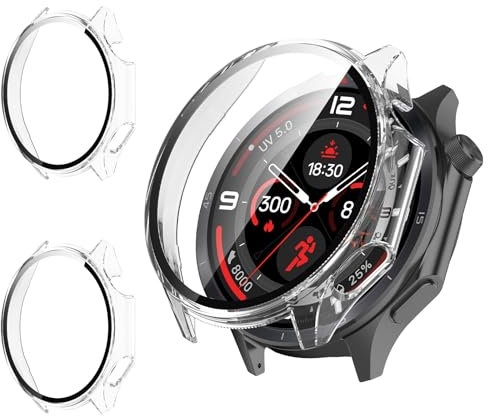 Haofun 2 Piezas Funda Compatible con OnePlus Watch 3 47mm/ OPPO Watch X2, para Protector Pantalla Cristal Templado HD Protección Completa PC Dura Estuche Case - Transparente
