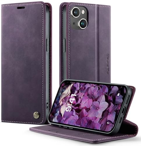 owlhold Handyhülle iPhone 15 hülle klapphülle Premium PU Leder,RFID Schutzhülle,Faltbare Ständer,Handytasche Lederhülle Kartenfach Standfunktion hülle für iPhone 15 - Lila