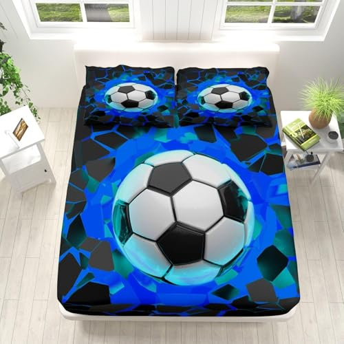 Sabanas 90x190 Infantil Fútbol Americano, 3D impresión Geometría Sábana Bajera de Microfibre Suave y Cómoda, Funda de Colchón Sábana con Elástica Bolsillo Profundo 30 cm, Sabanas Cama 90, Q2116