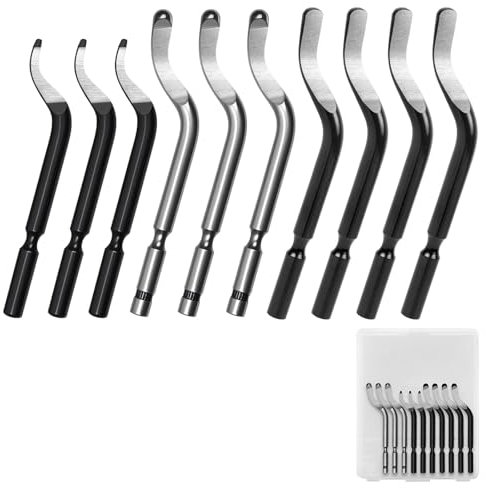 Flintronic 10Pcs Deburring Blades, Aluminum Alloy Hand Deburring Blade, Replacement Deburring-Knife Deburred Tool for 3D Prints Pipe, Plastic, Copper, PVC, Steel (4 BS1010, 3 BK3010, 3 BS1018)