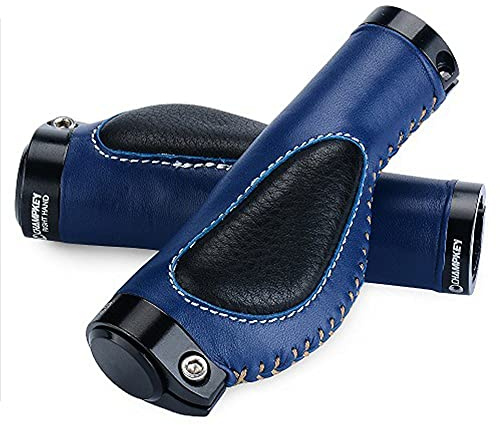 HESHUYAN Fahrradgriffe Fahrradgriff Aluminiumlegierung Lock Ring Leder Integriertes Mountainbike Lenkerbuchse Gehäuse Stoßdämpfung Griffe Fahrradgriffe Ergonomisch(Blue Black)