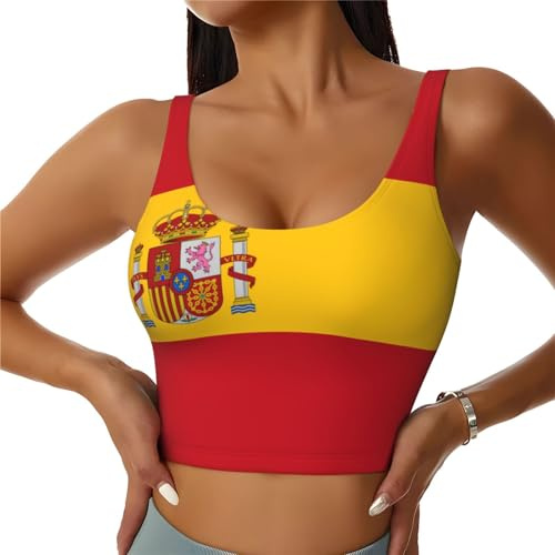 PHAYAH Camiseta sin mangas para mujer, con la bandera de España, para entrenamiento, pérdida de peso, ejercicio, gimnasio, sauna
