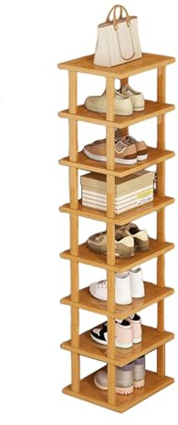 UDIYO Schuhregal aus Bambus, schmal, Schuhaufbewahrung, Organizer, vertikales Schuhregal, Eckschuhturm für Eingang, Wohnzimmer, Montage ohne Werkzeug (8 Ebenen)