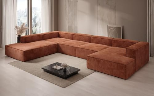 Luxusbetten24 Designer Sofa Lesley U XXL in Cord Orange Links