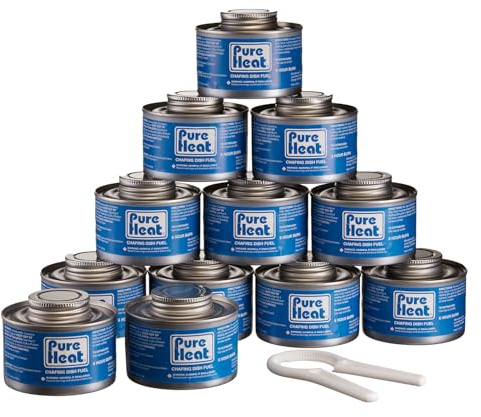 Pure Heat 6-Hour Chafing Fuel Cans (12 Pack) - Resealable Burner Fuel - Food Warmer Cans for Chafing Dishes - Canned Heat Perfect for Catering, Buffet, or Camping