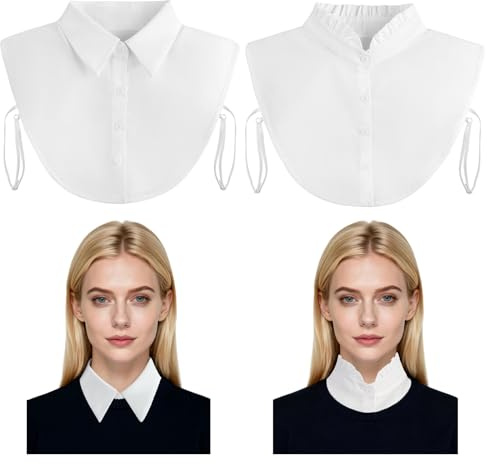 Comfyouth 2 Pieces Collars for Women White Fake Collar Detachable Shirt Collar Inserts Women Stylish Pleated Neckline Half Shirt Blouse
