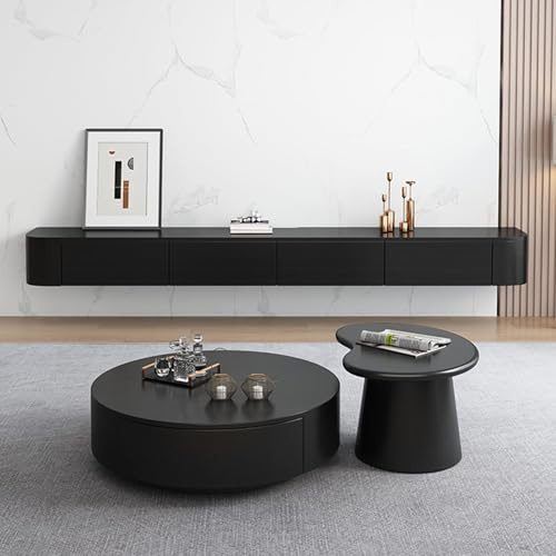 ZJXANMZ Meuble TV Mural Moderne en Bois Massif Noir de 180 cm avec étagères de Rangement spacieuses et Portes pour Un Divertissement élégant à Domicile.