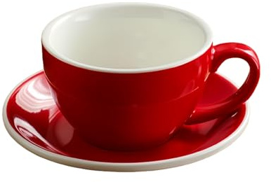 Kaffeetasse 300 Ml Buntes Kaffeetassen-Set Aus Keramik Mit Weißem Rand, Cappuccino-Latte-Tasse Mit Henkel, Mikrowellen- Und Spülmaschinenfest – Rot
