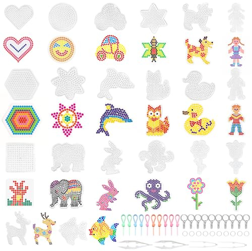 KELAV 20 Stück Bügelperlen Platten Set, 5mm Bügelperlen Steckplatten Vorlagen, Transparente Tier Bügelperle Schablonen, Basteln Steckplatten DIY für Kinder Geschenk Jungs Mädchen