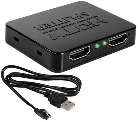 Hdmi Splitter 1 en 2 Salidas 4K 3D HDMI Distribuidor Adaptador de 1 a 2 vías para monitores duales, Cable hub de 2 Puertos para PS3/4, Xbox, Sky, DVD, HDTV, proyector, para Mirroring(NO Extender)