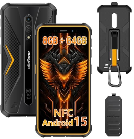 Ulefone Armor X12 Pro Android 15 Teléfonos móviles irrompibles, 8 GB de RAM + 64 GB de ROM/SD 256GB, teléfono irrompible, cámara 13MP, 5,45 HD+, batería 4860mAh, 4G Dual SIM/NFC/GPS/IP69K
