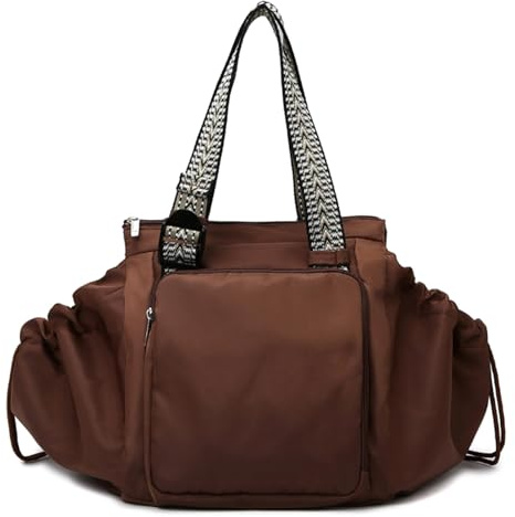 Baby-Reisetasche aus Nylon mit Fächern, Wickeltasche, Tragetasche für Mama (Dunkelbraun)
