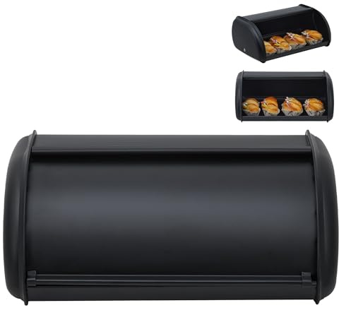 Takywep Large Bread Box for Kitchen Countertop, Food Storage Stainless Steel Double-Layer Bread Storage Container with Window, Farmhouse Pantry Organizer, 13.8 l x 9.3 w x 5.7 h, Black