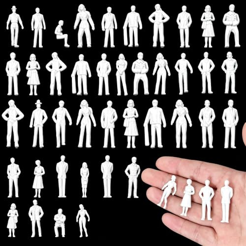 Sibba 50 Pcs Unpainted Mini People Figurines 1: 50 Scale Little People Toys Architectural Painted Tiny Model Sitting Standing Miniature Figurines Model for Miniature Scenes