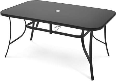MAT-COMPANY Gartentisch Glas Aluminium Schwarz 150 x 90 cm mit Sicherheitsglas wetterfest Stabiler Esstisch für Garten Terrasse Balkon Wohnzimmer