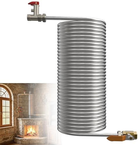 YZNAHRE Kaminwärmetauscher Edelstahl, 1/2 Zoll Messing Anschluss, Wärmetauscher für Kaminofen zur Wassererwärmung Innendurchmesser 15,5 cm