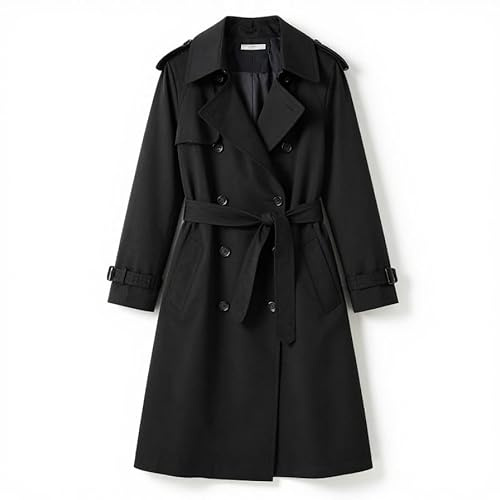 BRAVE SOUL Womens Trench Coat, Long Sleeve with Belted Casual Jacket for Ladies, Black 2788, UK Size - 12