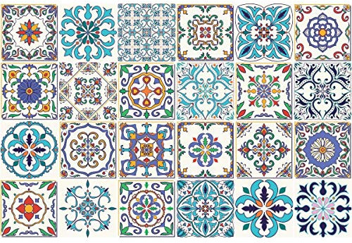 Ambiance Sticker Selbstklebende Wandtattoo Aufkleber, Wanddekoration, Fliesenaufkleber für Badezimmer und Küche Ornements Contemporain - 24 Stück Aufkleber 10 x 10 cm