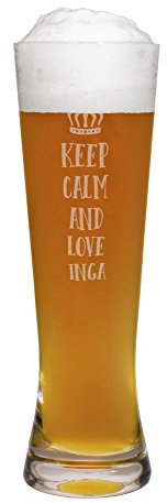printplanet® Weizenglas mit Namen Inga graviert - Leonardo® Weißbierglas mit Gravur - Design Keep Calm