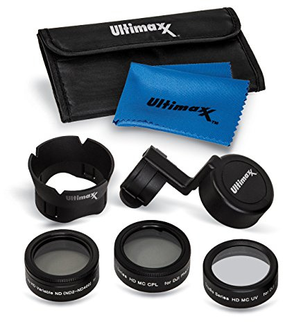 Ultimaxx 7 Piece Drone Camera Filter Bundle Kit For DJI Phantom 4 pro Phantom 4 pro+ And Phantom 4 Advance Quadcopter w/Filters Lens Hood Gimbal Stabilizer Carry Case