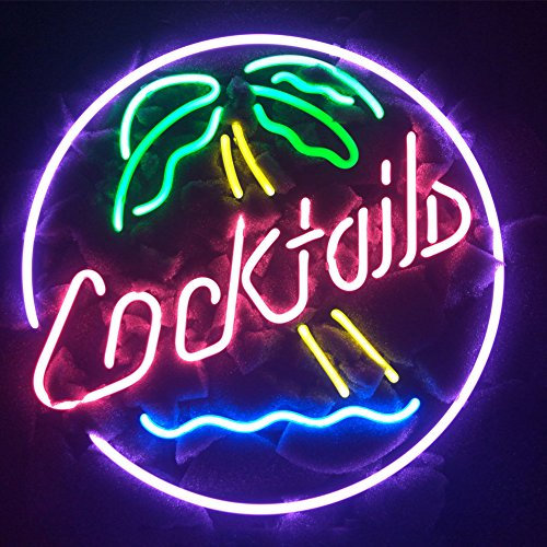 COCKTAILS PALM TREE Real Glass Neon Light Sign Home Beer Bar Pub Recreation Room Game Room Windows Garage Wall store Sign (17x14)