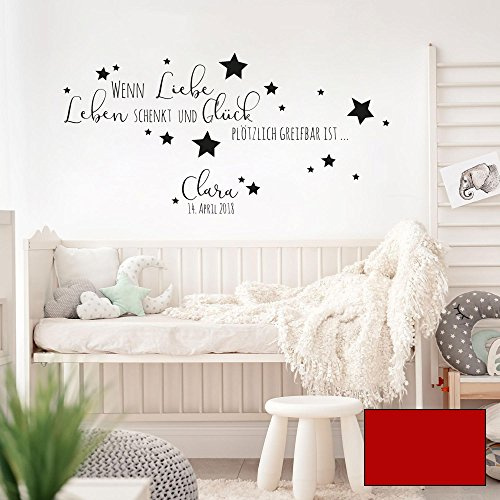 Wandtattoo Baby Geburt Spruch Zitat & Sterne Kinderzimmer Wanddeko Wandgestaltung mit Namen & Datum M2337 - ausgewählte Farbe: *kirschrot* ausgewählte Größe: *XL - 59cm hoch x 120cm breit*