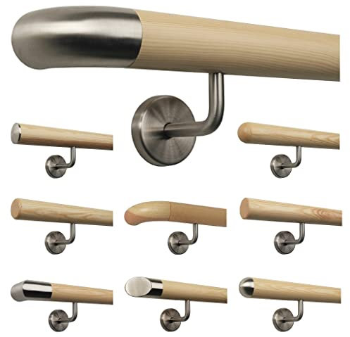 Kiefer Handlauf Treppen Geländer Handläufer 30-500 cm aus einem Stück mit Halter Stützen Träger und bearbeiteten Enden