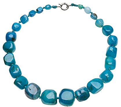TreasureBay - Splendida collana da donna con pietre di agata e nessuno, colore: Blu, cod. TBGEM01