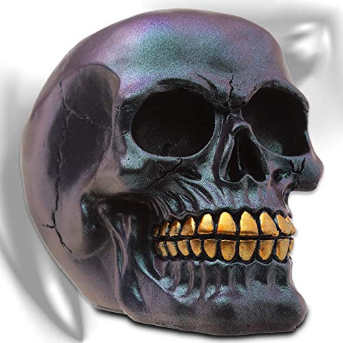 mtb more energy Deko Totenkopf ''Gold Teeth Guy'' - Türkis - Violett - Höhe ca 12 cm - Totenschädel Figur Dekoration