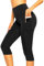 INSTINNCT Damen Doppeltaschen Sport Leggings 3/4 Yogahose Sporthose Laufhose Training Tights mit Handytasche Capris(normal) - Schwarz-1 M