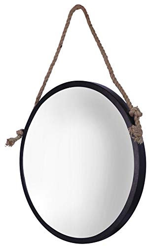Mirrorize Groß Rund Hängespiegel 61 Cm, Spiegel Rustikal Holz Mit Seilaufhängung, Dekorative Wandspiegel, Badezimmer Spiegel, Badspiegel, Deko Spiegel Flur Braun