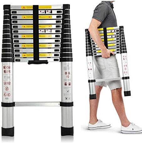Alu Teleskopleiter 2,6M/3,2M/3,8M/4,4M Ausziehbare Leiter, Klappleiter Stehleiter Rutschfester, Ausziehleiter Mehrzweckleiter, Tragbar Leichte Leiter Haushaltsleiter 150 kg Belastbarkeit