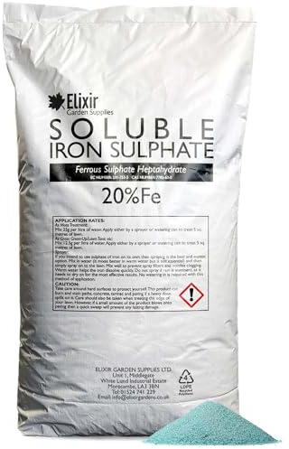 Elixir Gardens Soluble 20% Iron Sulphate Lawn Tonic 20kg Bag | Grass Green-Up | 20kg Bag | Makes 1600L of Liquid Feed
