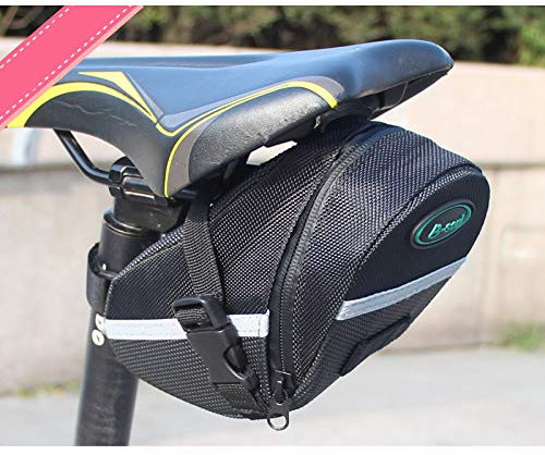 Qchomee Waterproof Bike Saddle Bag, Under Seat Bicycle Pack Reflective Tool Accessories Storage Pouch Cycling Wedge Bag With Inner Pocket Taillight Hook Loop for Mountain Road Bike Night Riding