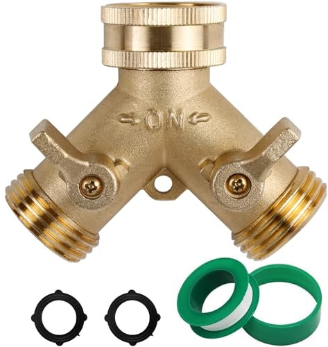Triumpeek Messing Gartenschlauch-Verteiler 3/4 Zoll 2-Wege Y Messing Schlauchverbinder mit O-Ring Unterlegscheiben & Klebeband