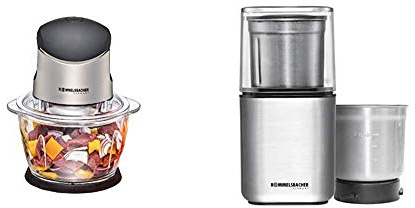 Rommelsbacher MZ Multi Zerkleinerer 400-kraftvoller Motor, Glasbehälter, schwarz/Chrom gebürstet, 400 Watt, 1 Liter & Gewürz und Kaffee Mühle EGK 200-2 Edelstahlbehälter, Füllmenge 70 g, 200 Watt