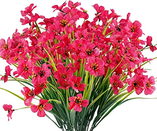Ruiuzioong Flores Artificiales de Color Violeta para Exteriores, Resistentes a los Rayos UV, 6 Unidades, no se decoloran, Plantas de plástico sintético, decoración del hogar (Rojo Rosa)